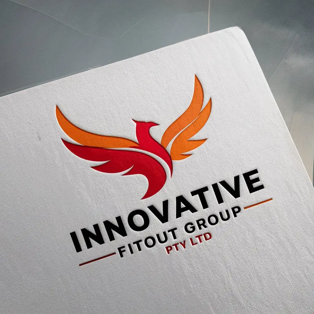 LOGO Design for Innovative Fitout Group Pty Ltd Modern Phoenix Bird in Bright Red and Orange on White Background