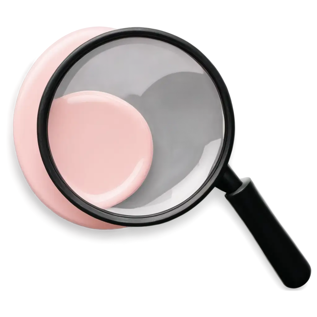 A magnifying glass of gray color on top and light pink at the bottom