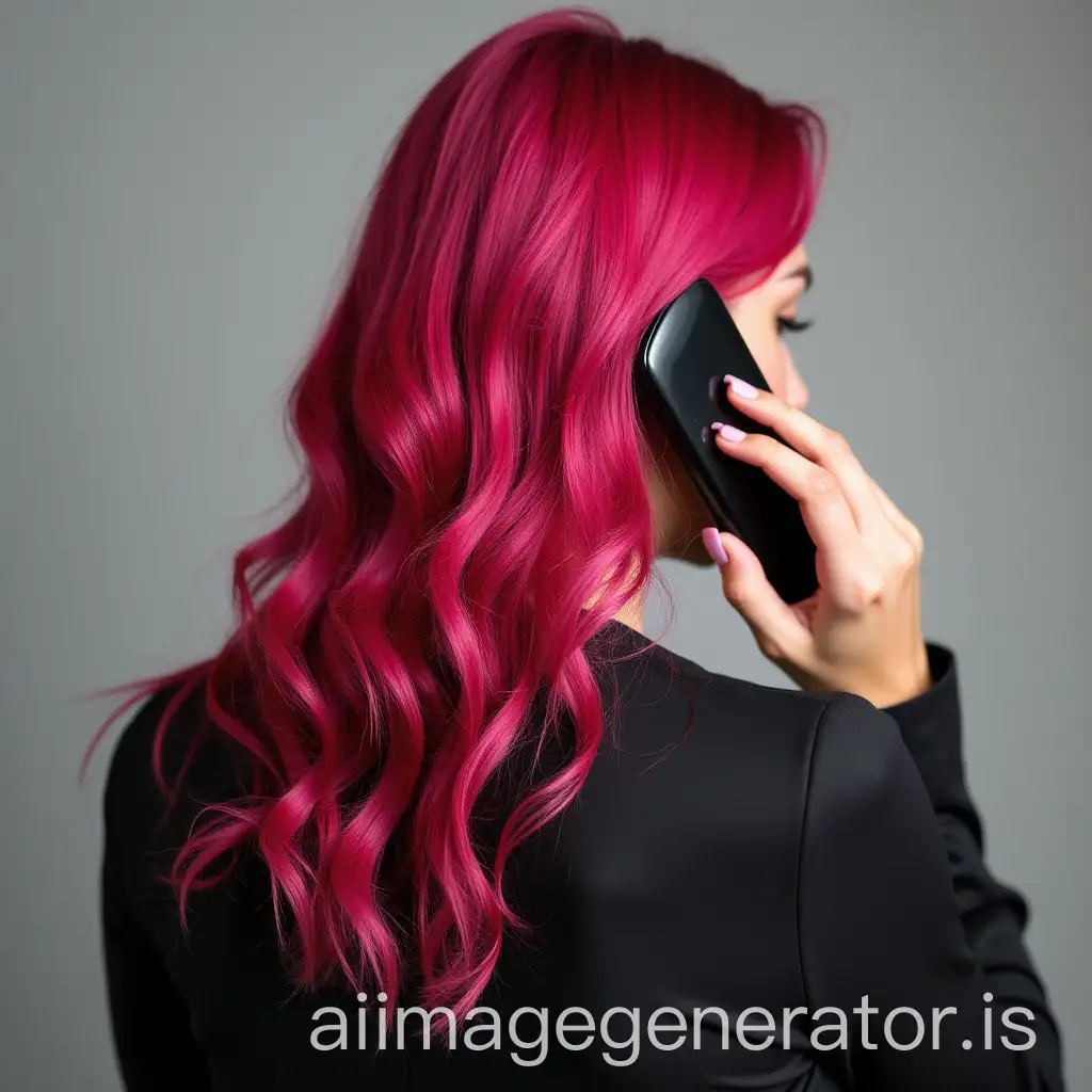 Woman-with-Magenta-Hair-Talking-on-the-Phone-from-Behind