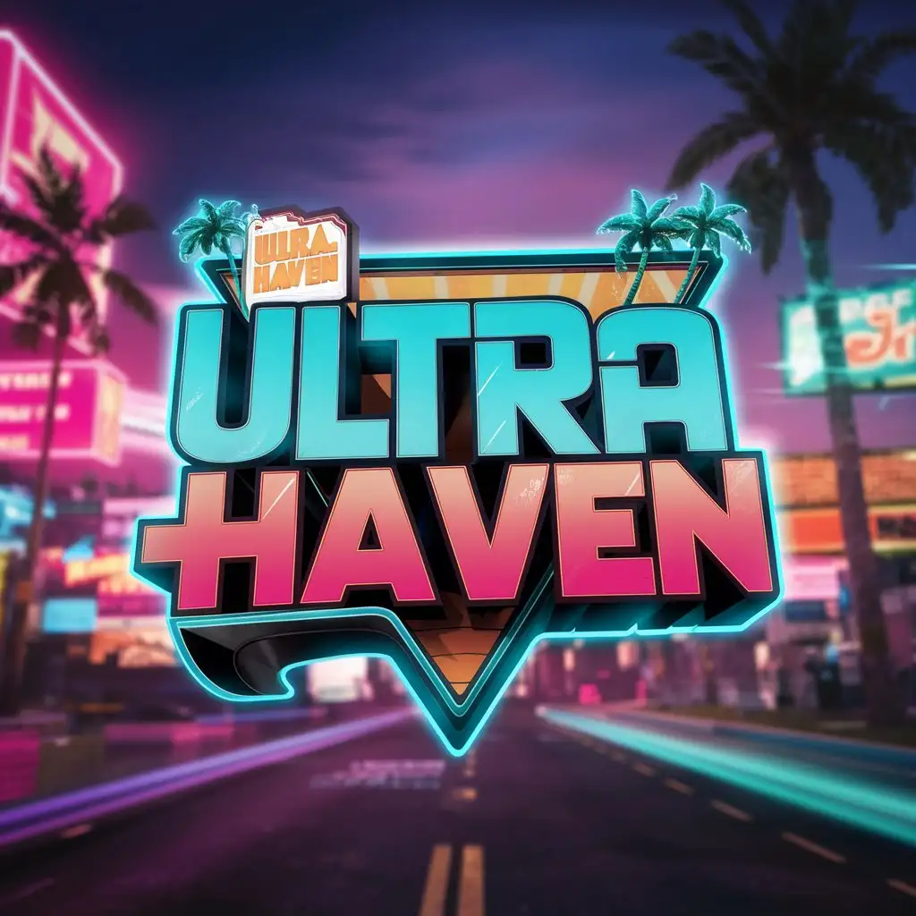 GTA 6Inspired Ultra Haven Gaming Logo with Miami Vibes in 3D