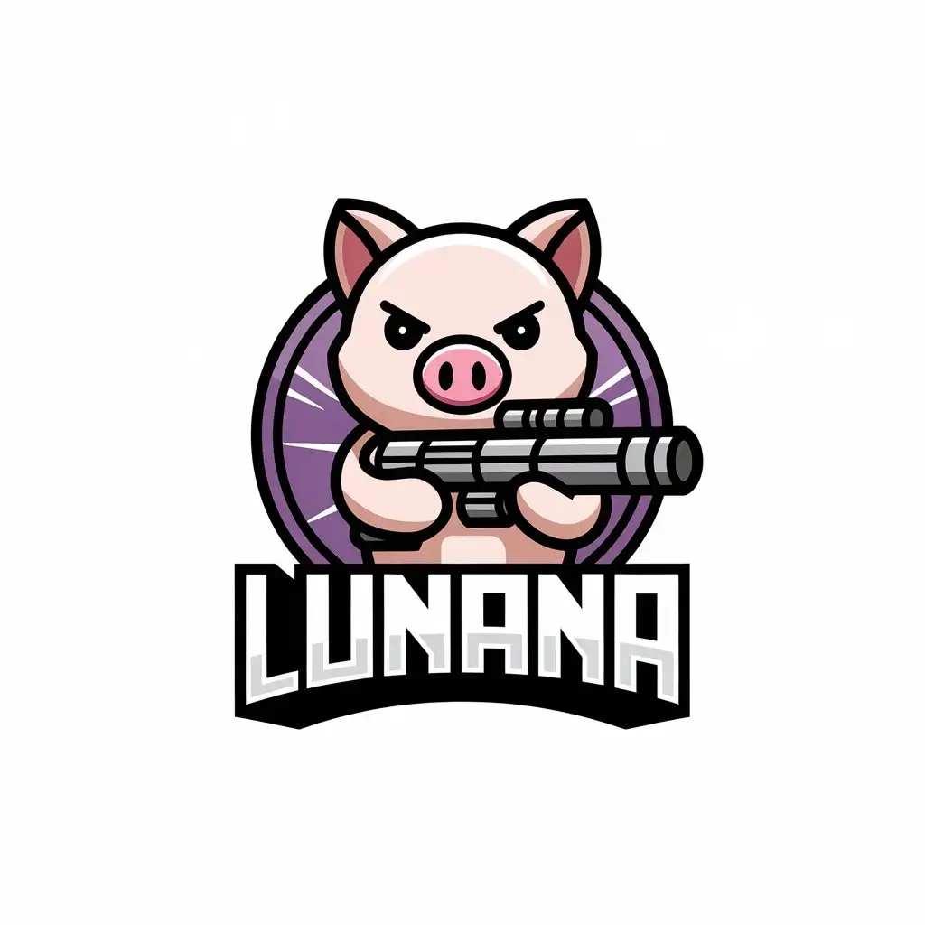 LOGO-Design-for-Lunana-Cute-Pig-Mascot-in-Shooting-Game-Theme-with-Clear-Background