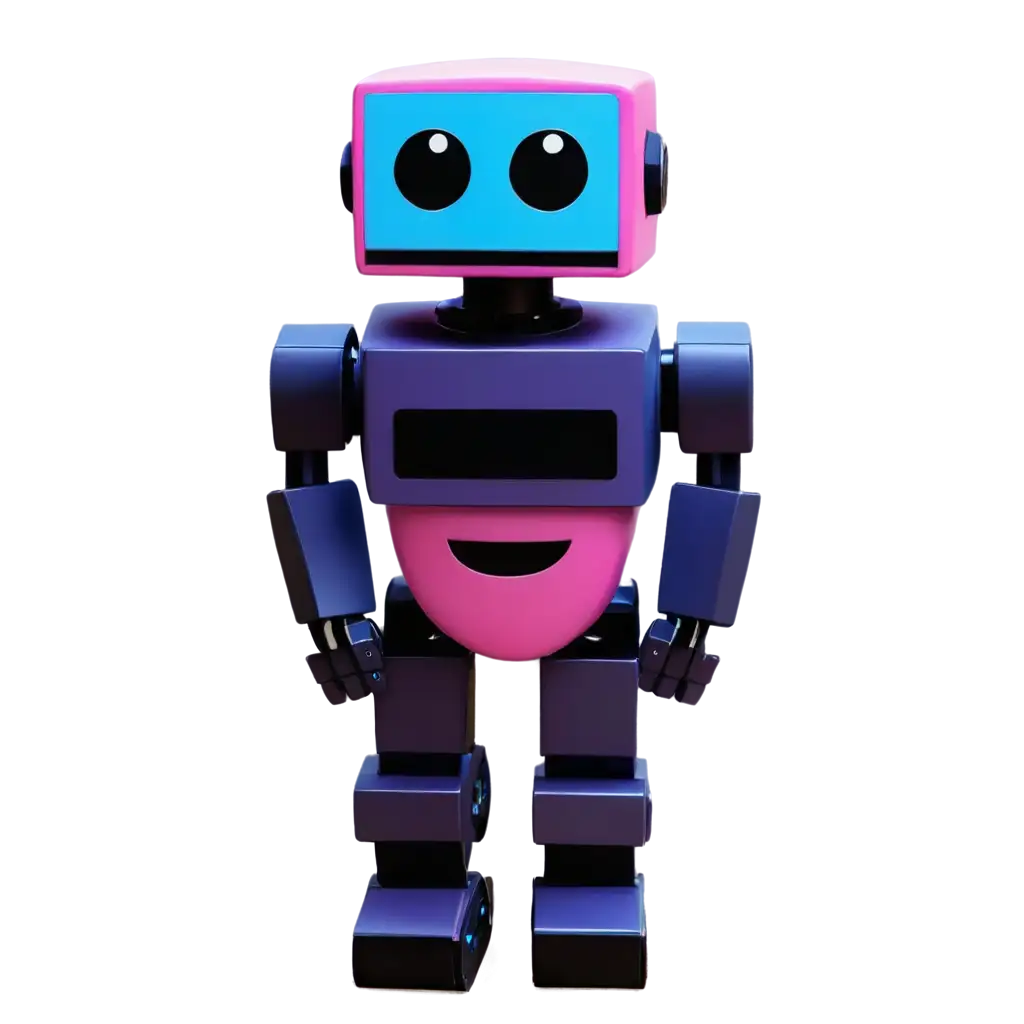 Smiling-Square-Robot-PNG-Image-with-Purple-Pink-and-Purpleish-Blue-Color-ThemePNG-Image-Usage-Scenarios-Perfect-for-Creative-Projects
