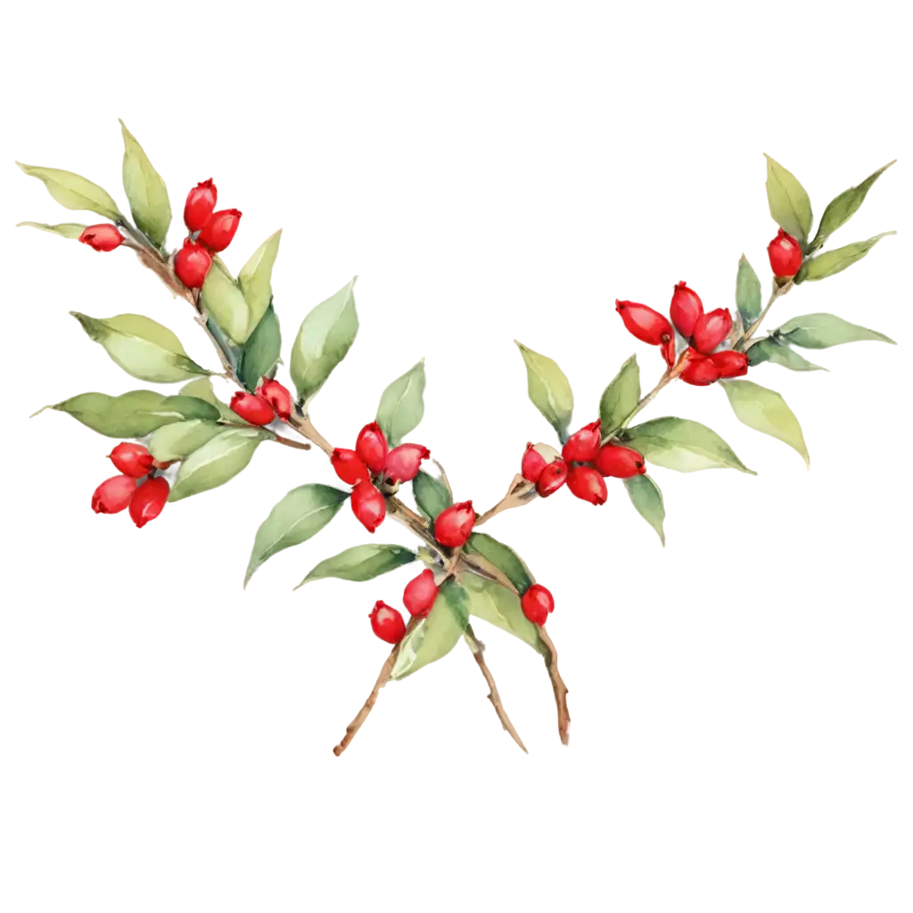 Watercolor-Sketch-of-a-Beautiful-Holly-Bouquet-Blossom-PNG-HighQuality-Transparent-Image-for-Versatile-Use