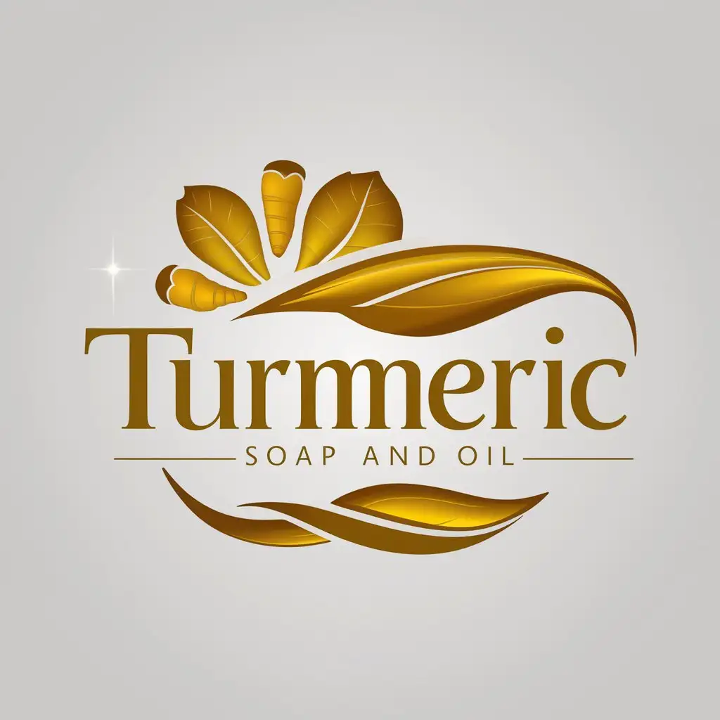 LOGO-Design-For-Turmeric-Soap-Oil-Golden-Yellow-Earthy-Green-with-Stylized-Turmeric-Root