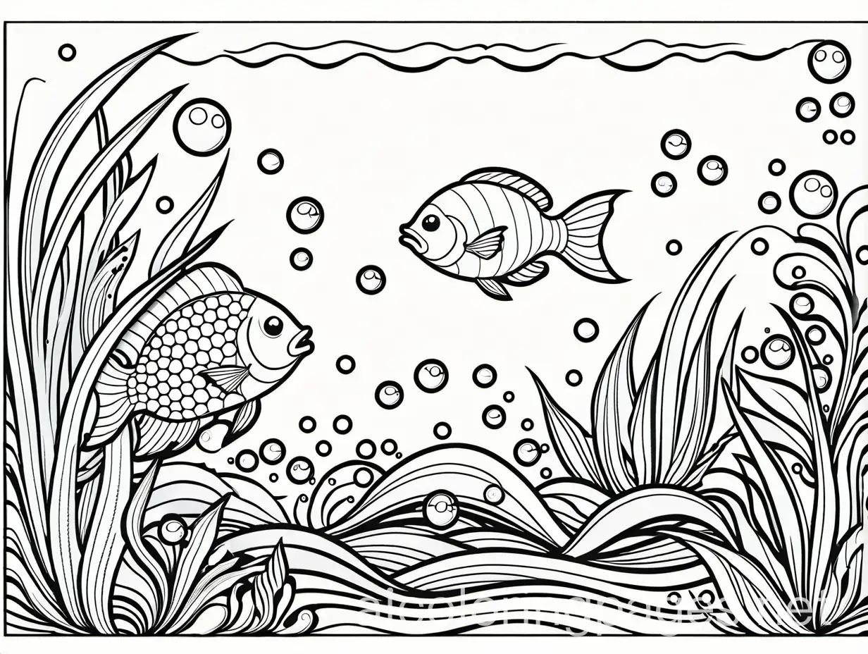 Curious-Cat-and-Aquarium-Fish-Coloring-Page