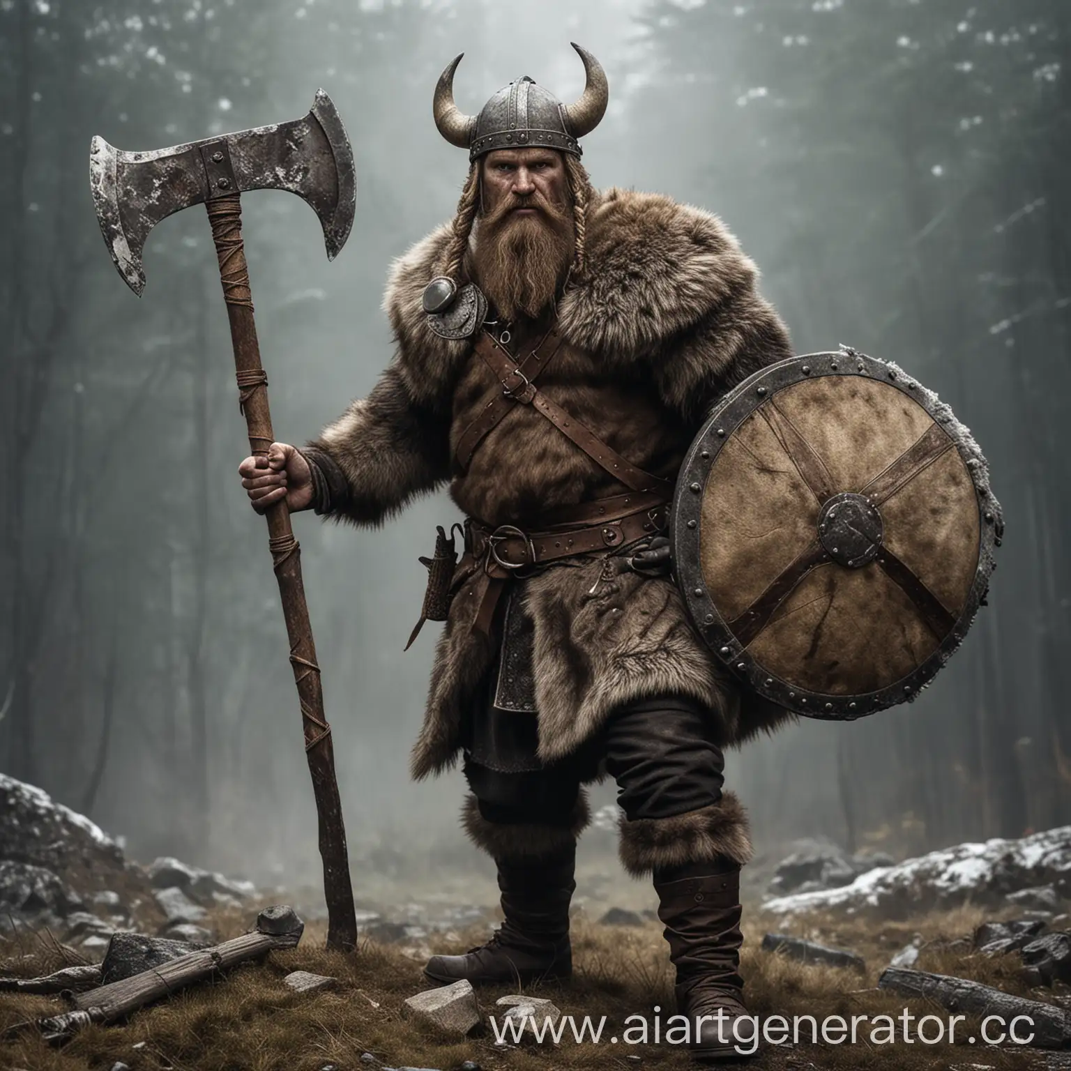 Viking-Warrior-with-Bear-Skin-Helmet-and-TwoHanded-Axe