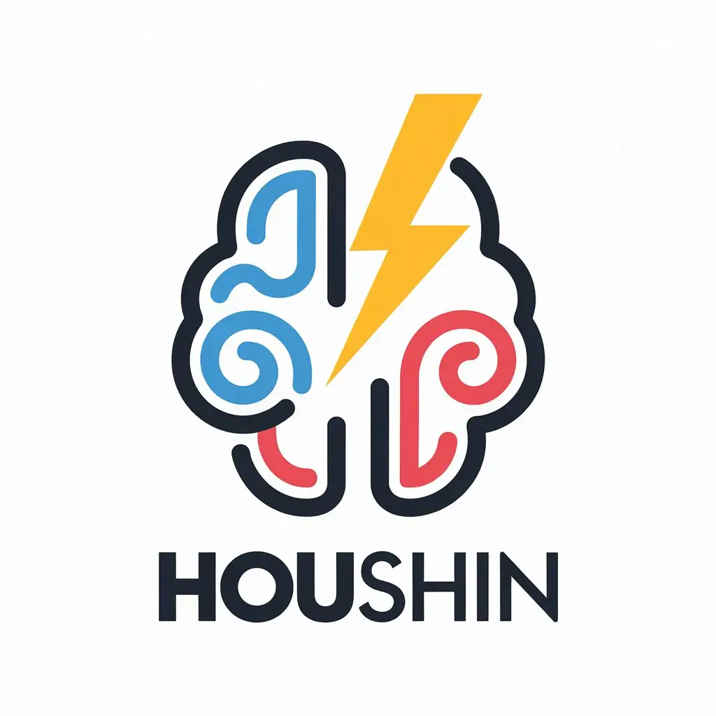 LOGO Design for Houshin Vibrant Yellow Red Blue with Brain and Growth Symbolism