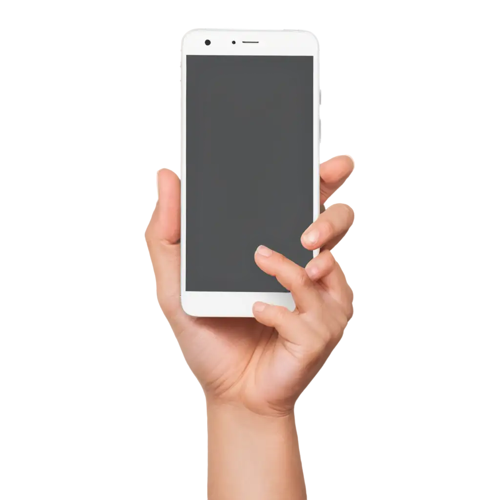 Hand-Holding-Modern-Smartphone-with-Blank-White-Screen-PNG-Tapping-Gesture-for-Digital-Interactions