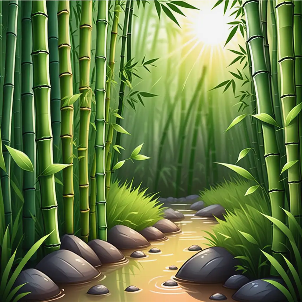 Kawaii Style Vector Illustration of Happy Baby Panda in Bamboo Forest