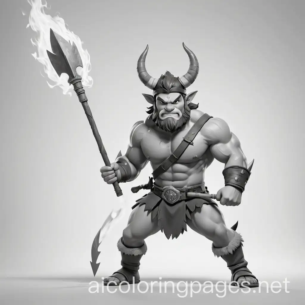 Strong-Man-with-Horns-Holding-a-Fiery-Spear-Coloring-Page