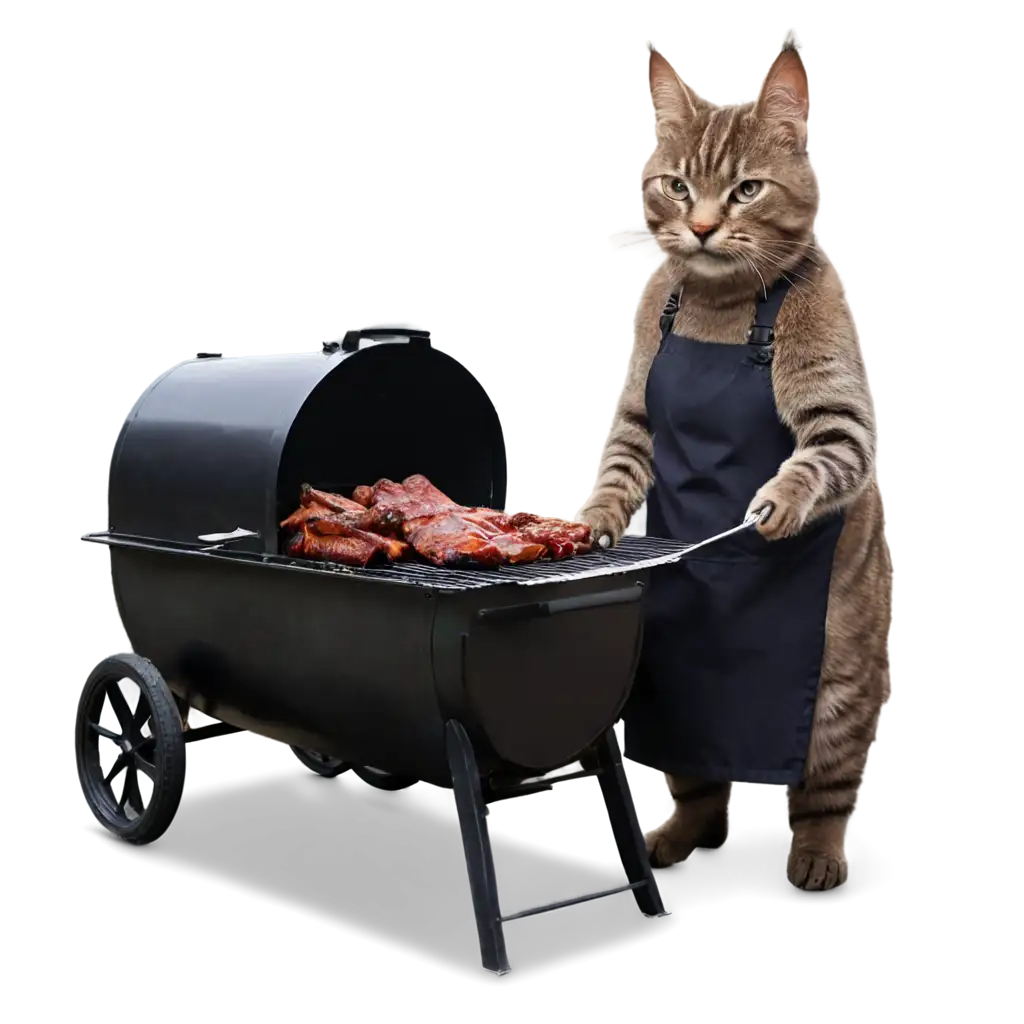 a cat bbqing a brisket