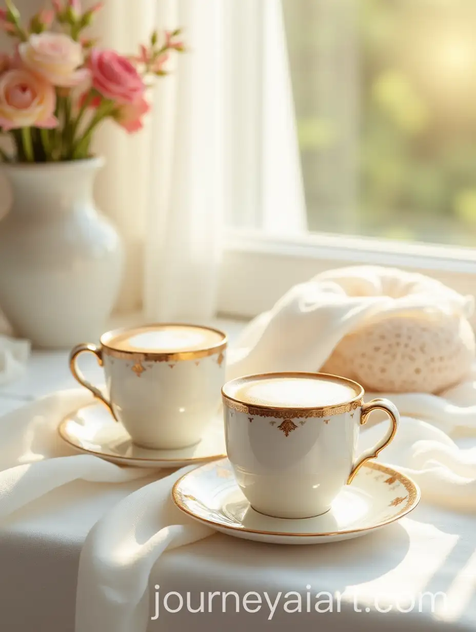 Elegant-Cappuccino-Experience-with-Sunlit-Floral-Accents