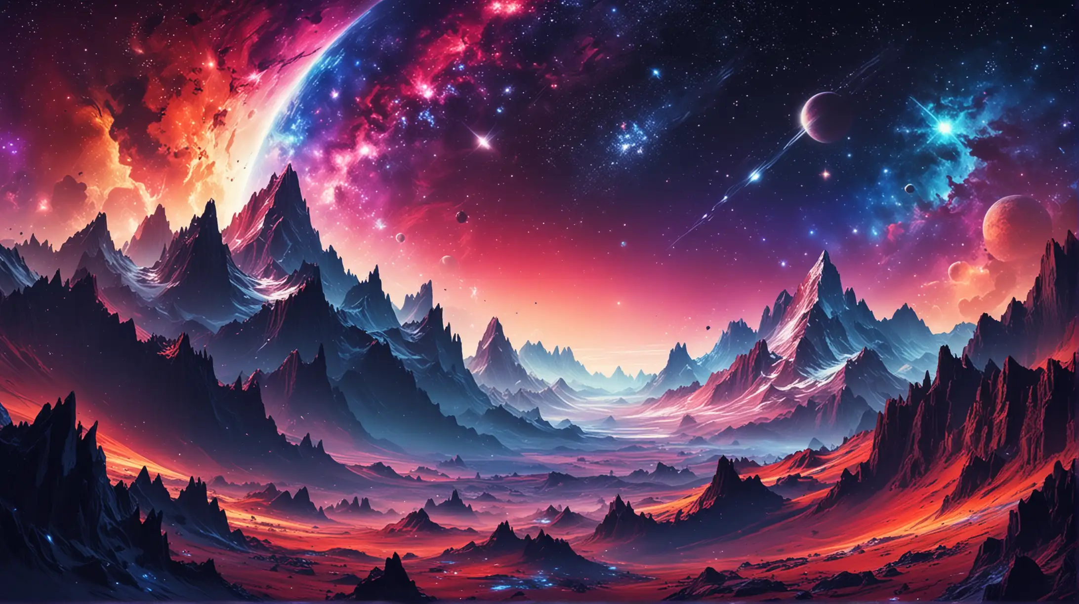 Vibrant Outer Space Landscape with Majestic Mountains