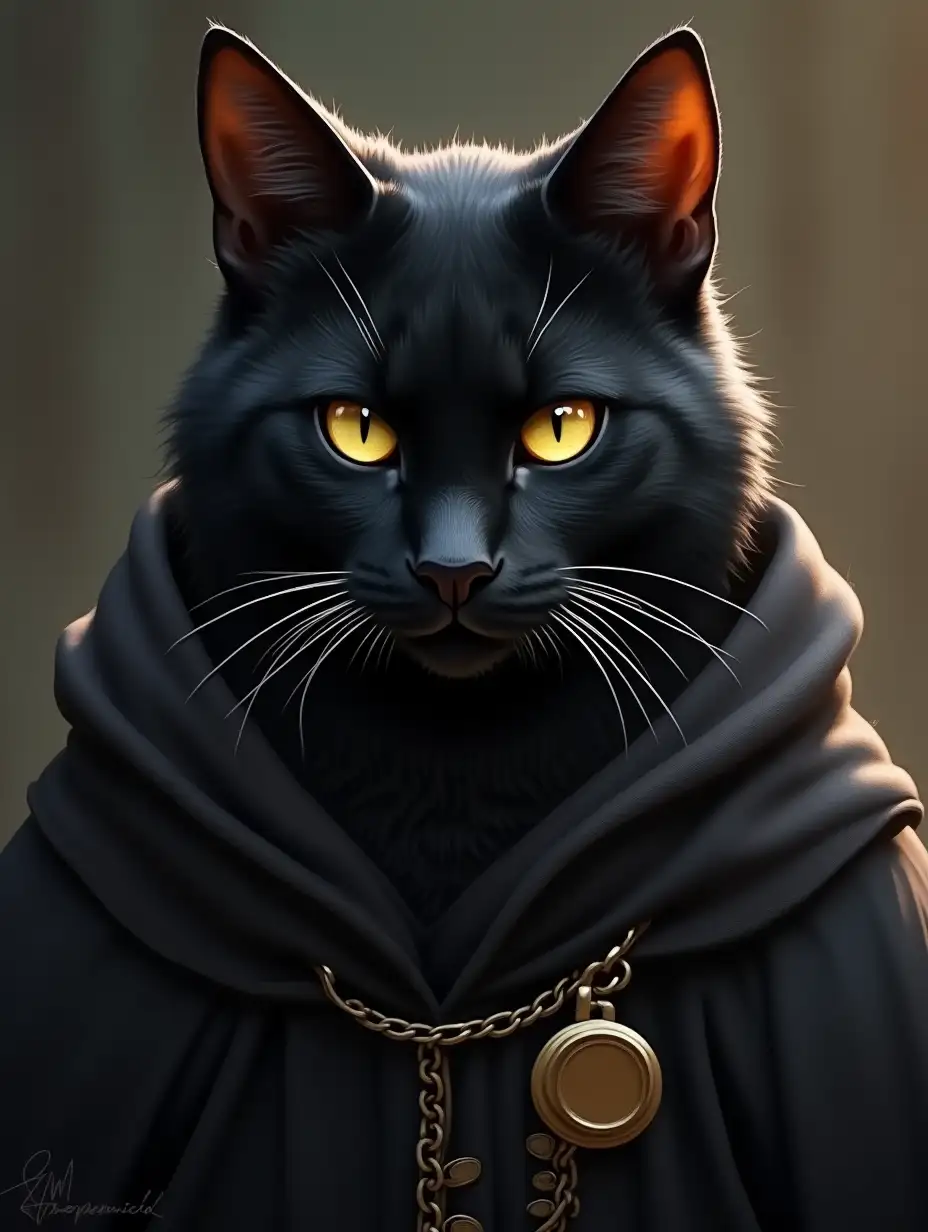 Tabaxi priest in dnd, photorealism, portrait, black wool