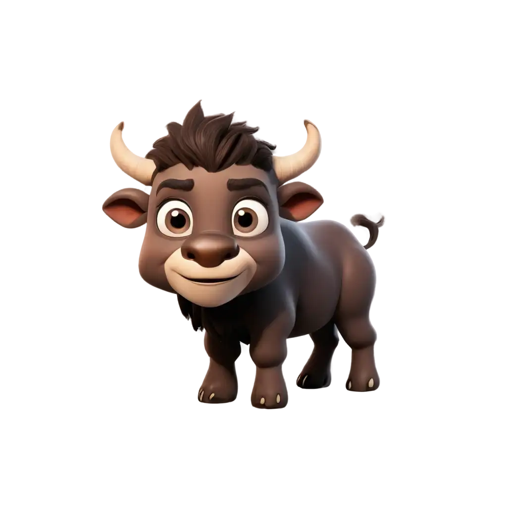 Cute-Black-Dwarf-Anoa-or-Buffalo-PNG-3D-Character-with-White-Background-for-Versatile-Use