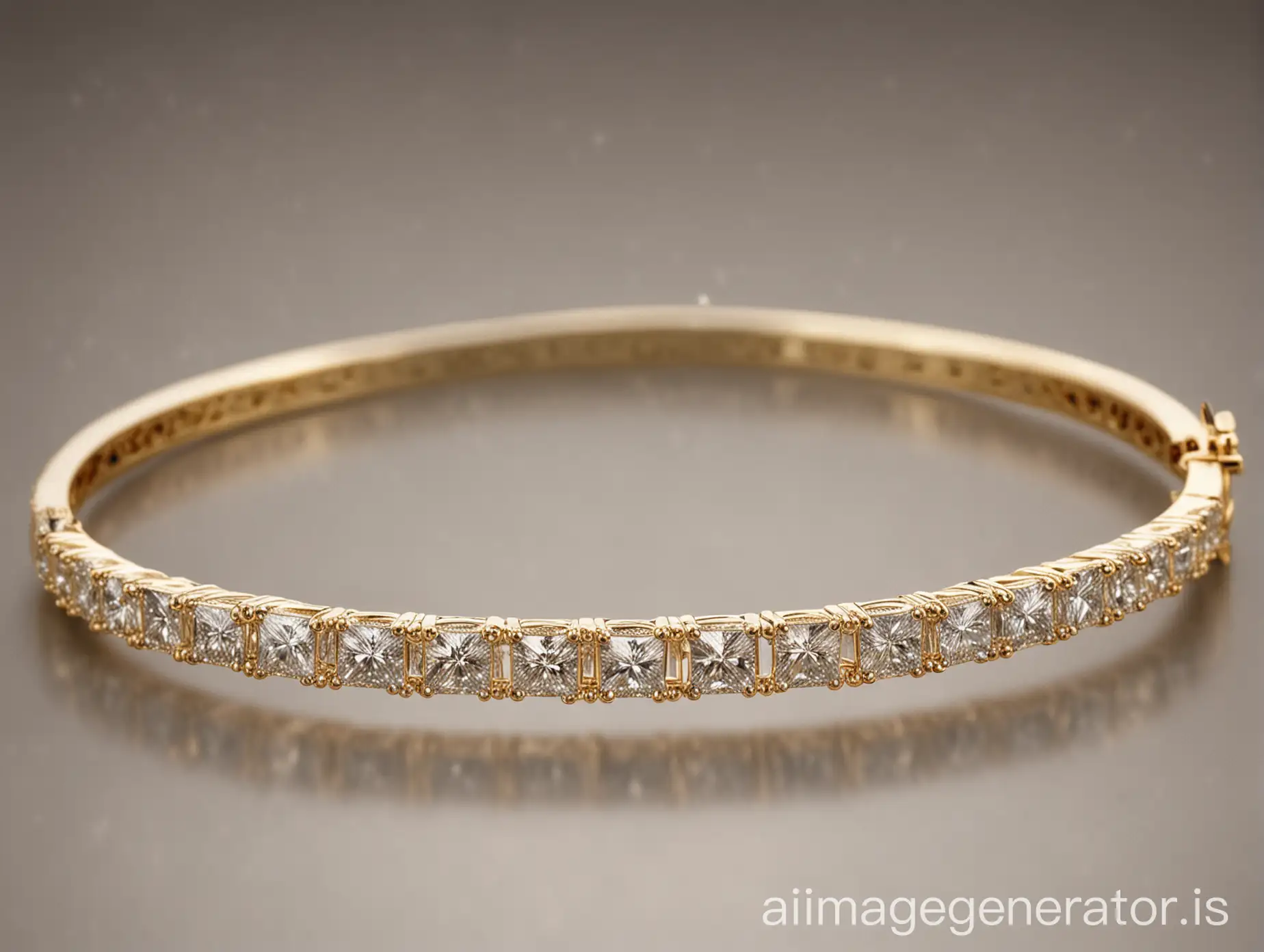 Princess-Diamond-Bangle-in-Yellow-Gold-with-Brilliant-Cut-Diamonds-on-Shiny-Gradient-Background