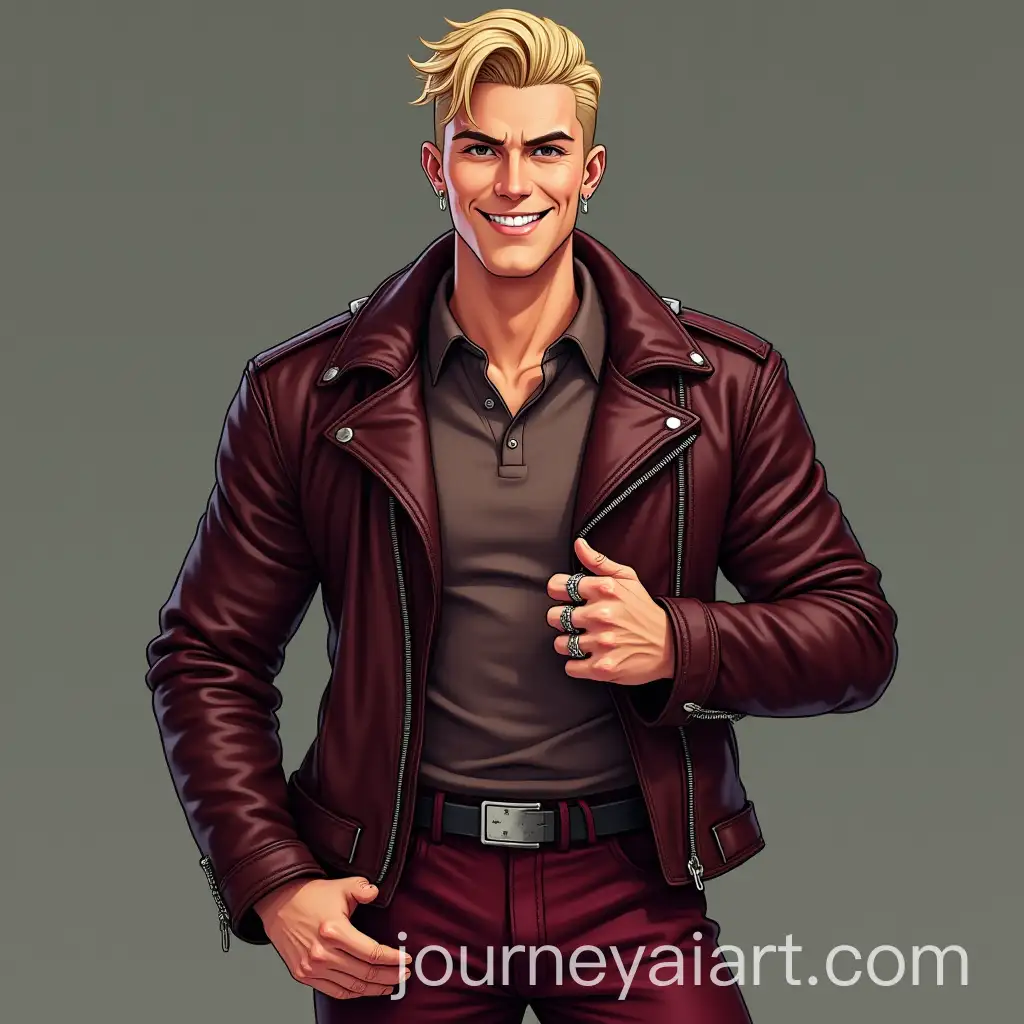 Stylish-Asian-Man-with-Blonde-Hair-and-Burgundy-Fashion-Outfit