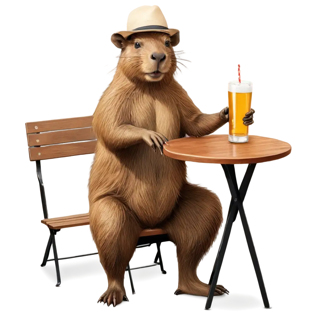 Capybara-with-Panama-Hat-Drinking-Beer-HighQuality-PNG-Illustration-for-Creative-Projects