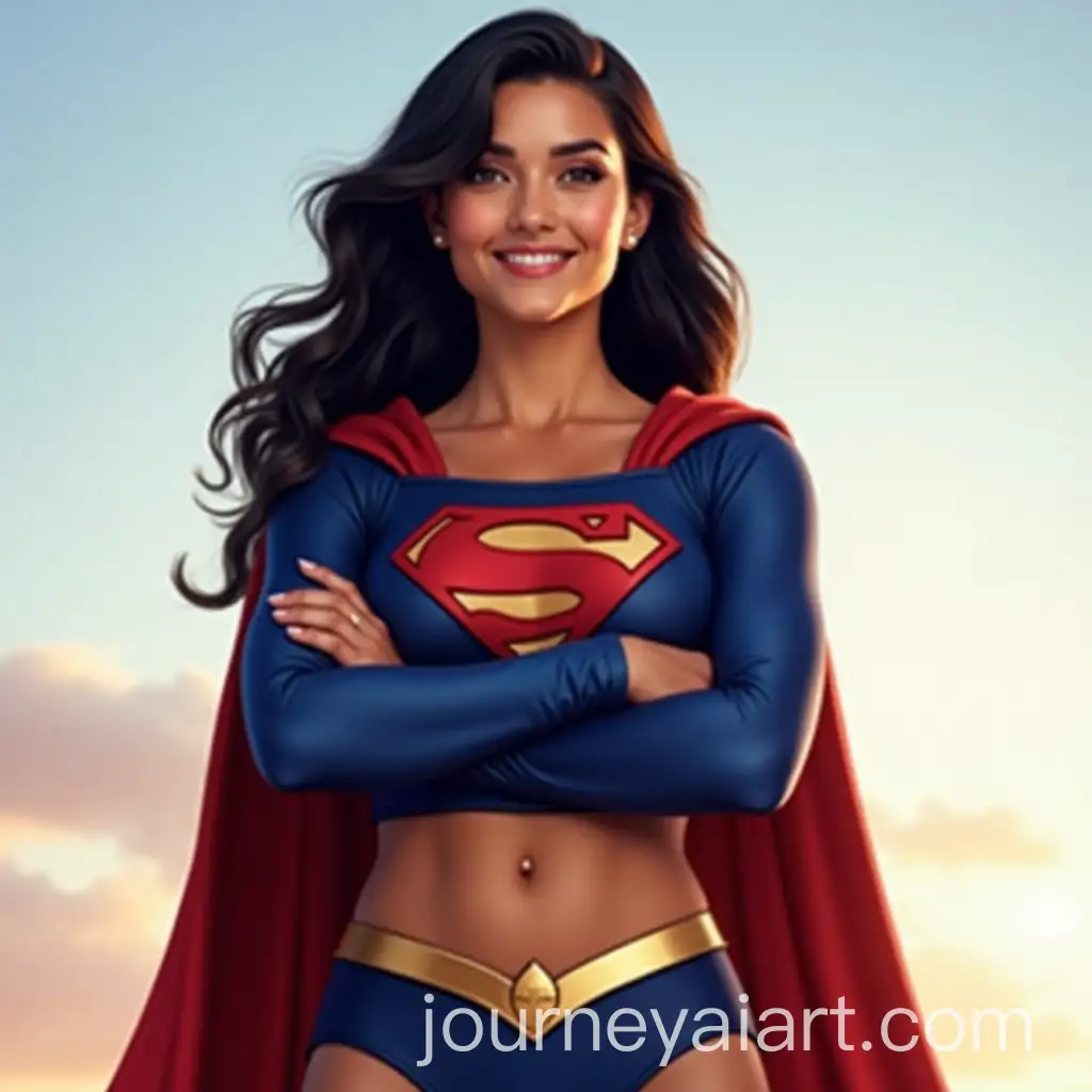 Supergirl-Reimagined-with-Dark-Hair-and-Athletic-Physique-in-Heroic-Portrait