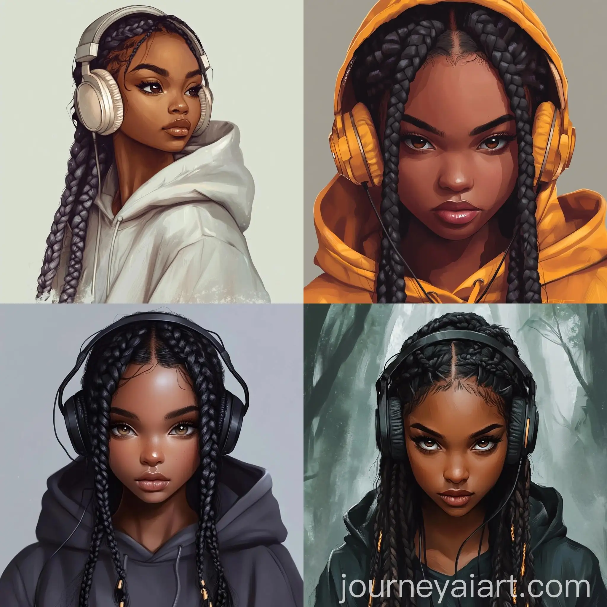 Stylish-Black-Girl-in-Hoodie-with-Braids-and-Headphones