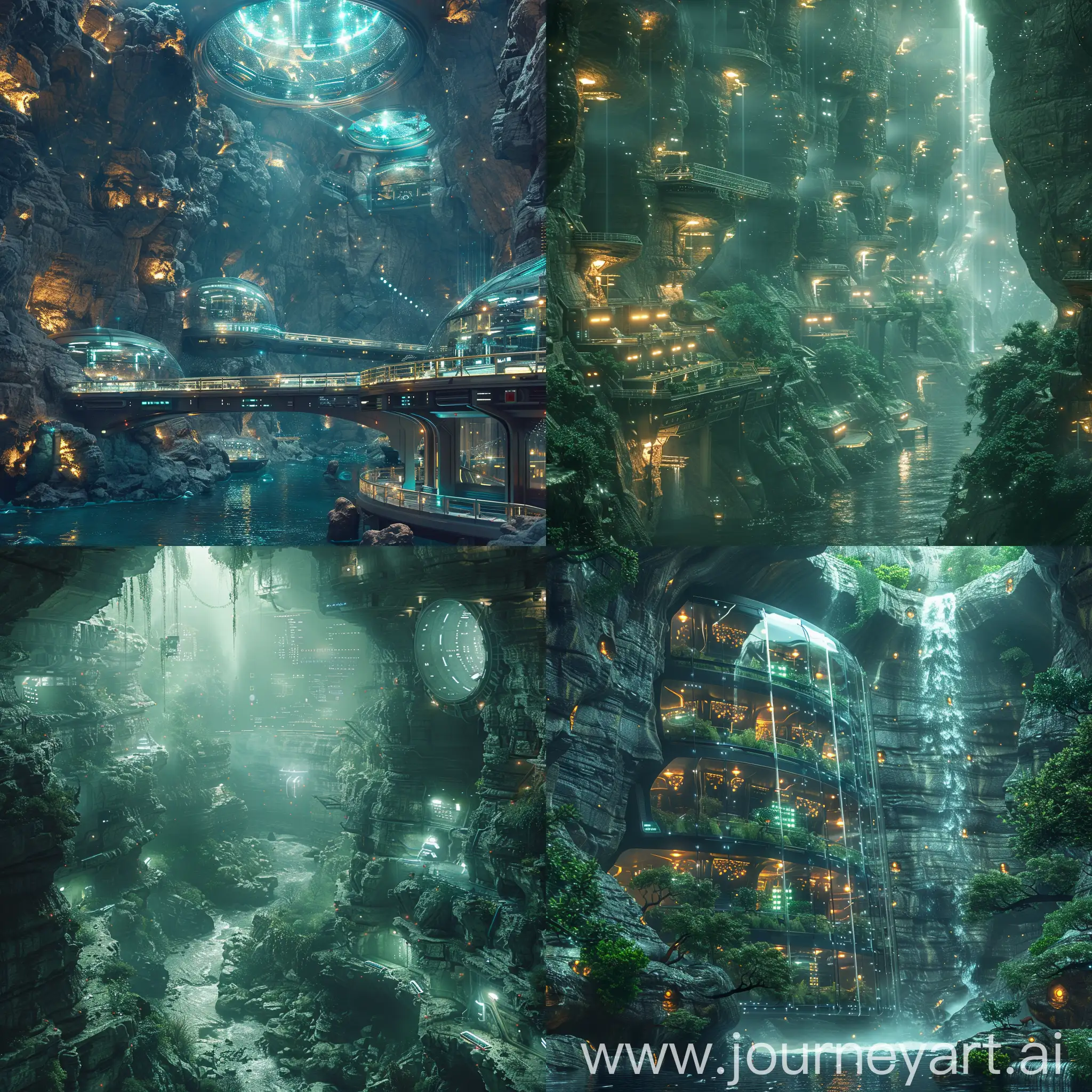 Futuristic-Cave-with-Bioluminescent-Plants-and-HighTech-Station