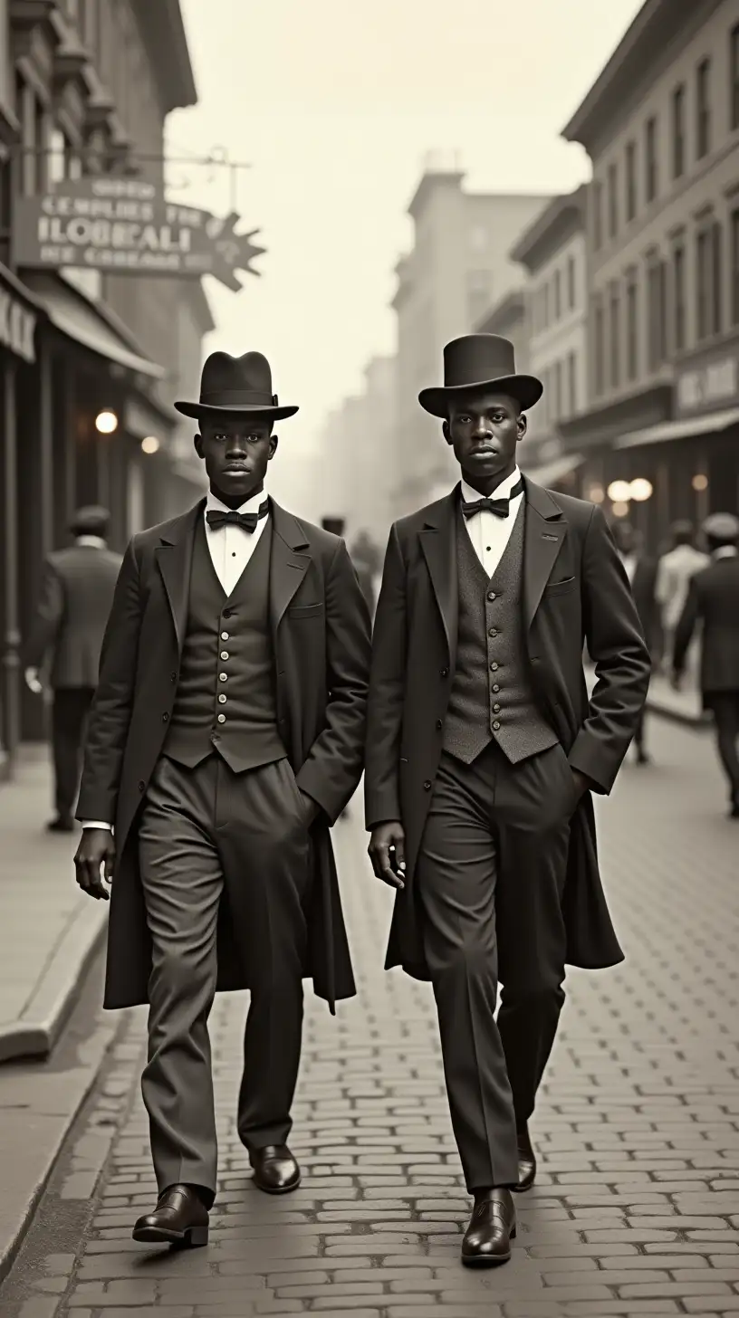 Stylish African American Couple Strolling Past Vintage Shops and Ice Cream Parlors