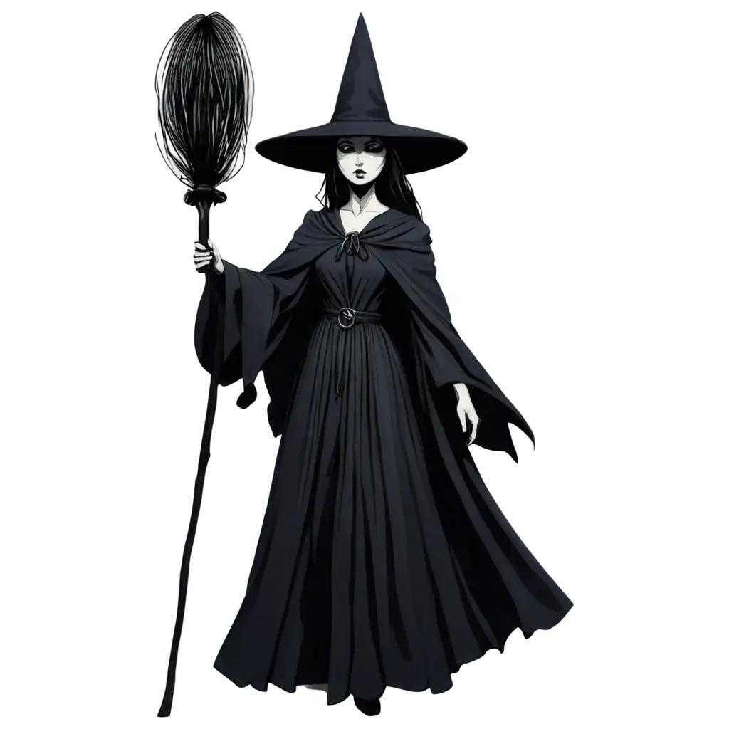 Dark-Sorceress-with-Broomstick-and-Spider-PNG-Image-Eerie-Witch-Character-Concept