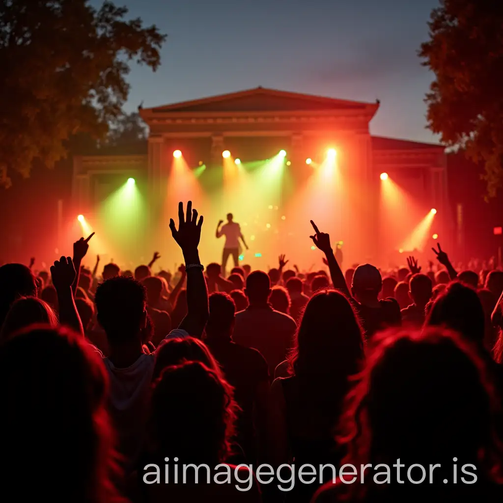 image of a festive crowd listening to reggae reunited under a belvedere