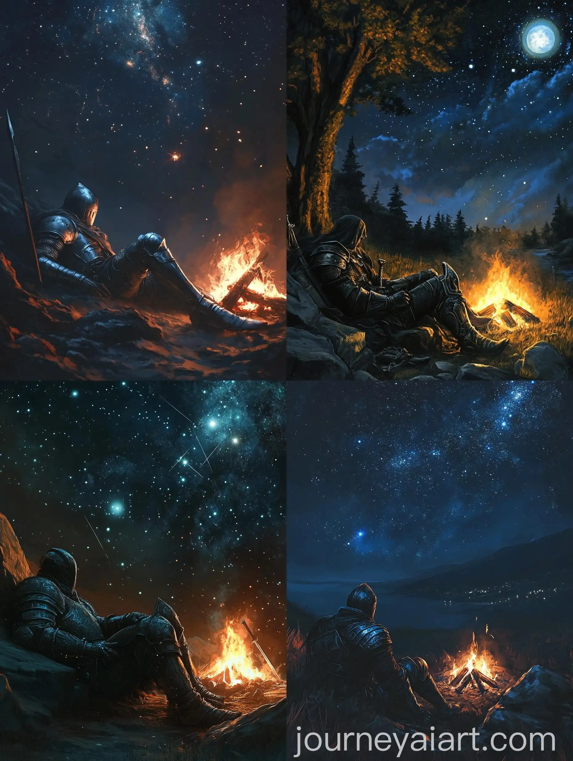 Dark-Fantasy-Knight-Relaxing-by-Fire-Under-Starlit-Sky