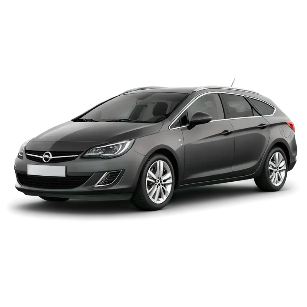 Create an image of a dark gray Opel Astra Station Wagon. three-quarter view