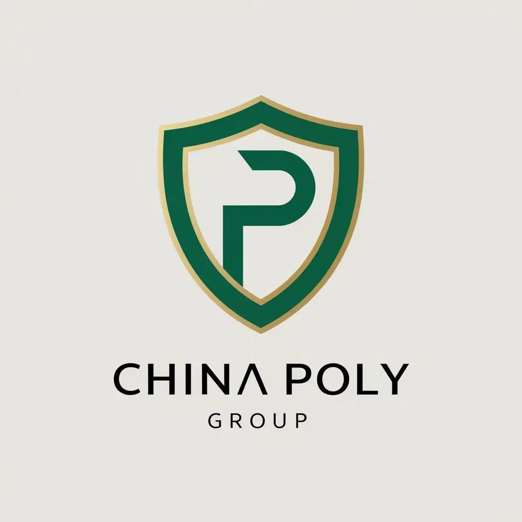 a vector logo design,with the text "China Poly Group", main symbol:Shield Golden Green Warm,Minimalistic,be used in service industry,clear background