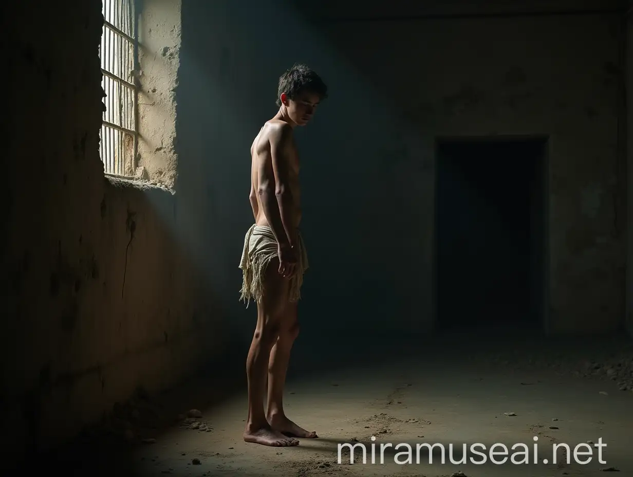 Vulnerable Young Man in an Ancient Vault