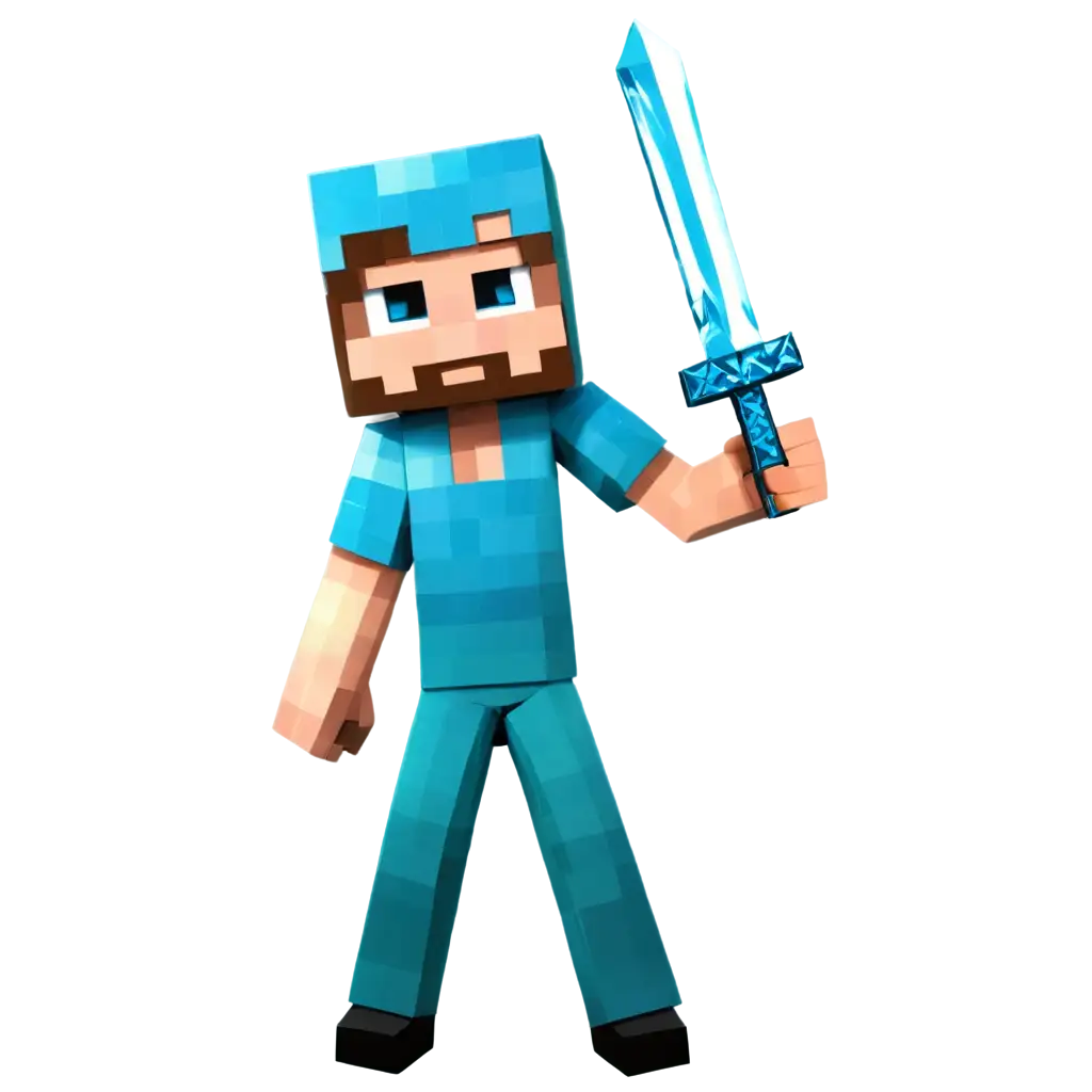 Steve from Minecraft with a diamond sword