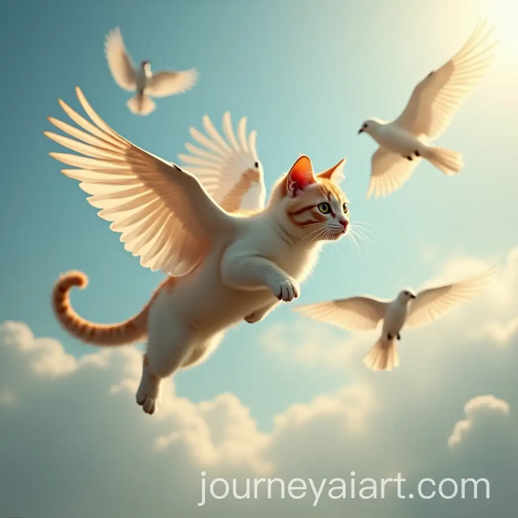 Flying-Cat-with-Beautiful-Wings-Soaring-with-Other-Birds