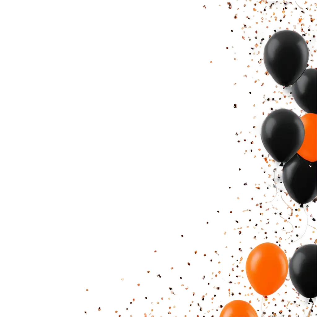 Stunning-Black-and-Orange-Balloons-PNG-Image-with-Confetti-for-Festive-Celebrations