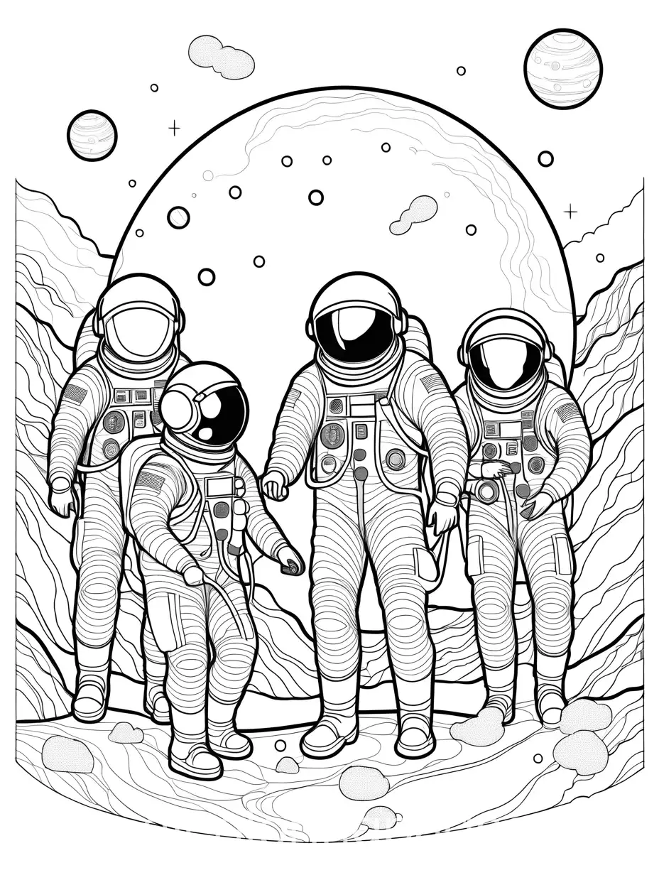 Alien-Playing-with-Astronauts-Coloring-Page