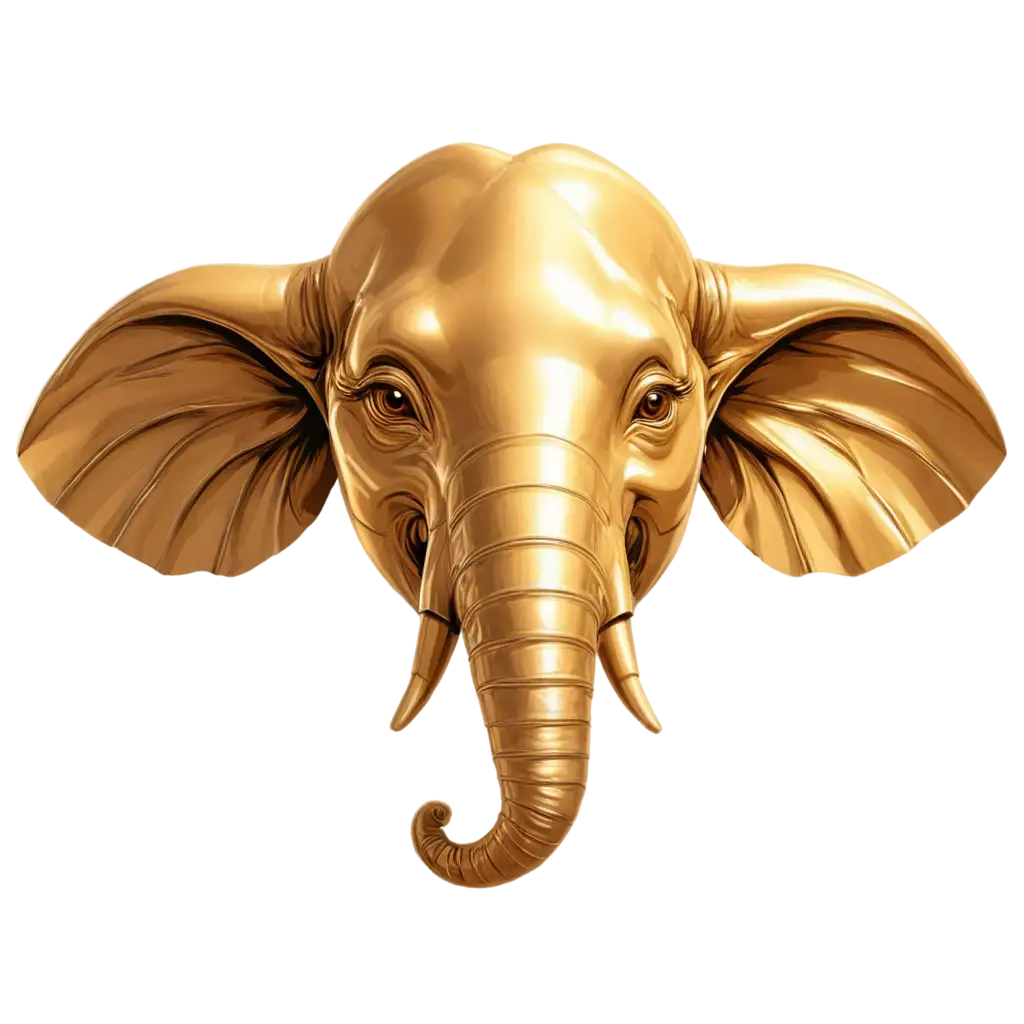 Golden-Elephant-Head-PNG-Simple-2D-Comic-Style-with-Minimal-Detail-for-Versatile-Use
