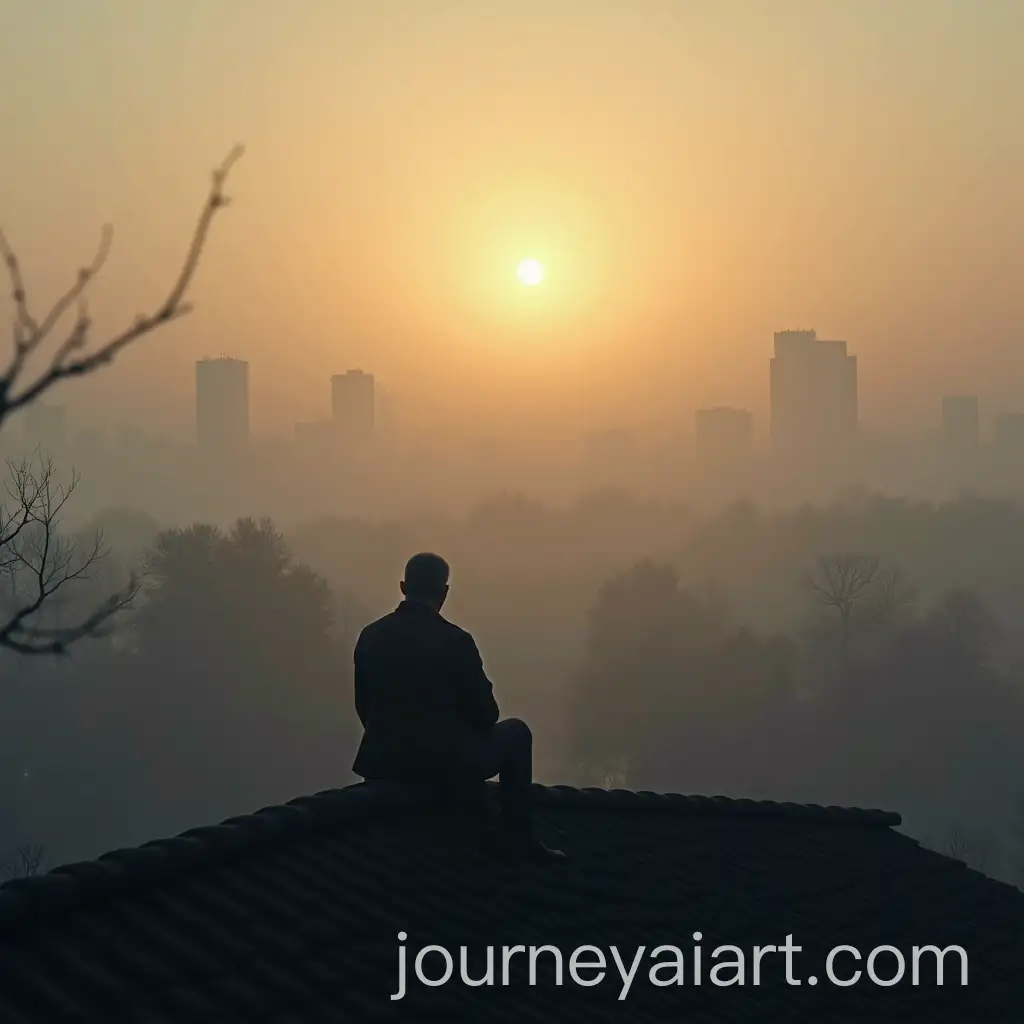 Silhouette-on-Khrushchev-Roof-Overlooking-Autumn-City-Fog