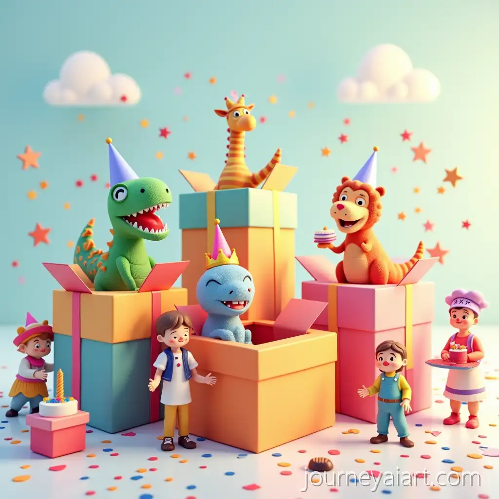Festive-PartyParty-gift-boxes-illustration-with-Gift-Boxes-Clowns-and-Jungle-Animals