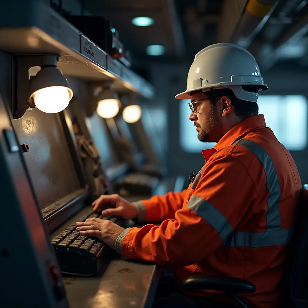 a ship inspector on board an oil tanker