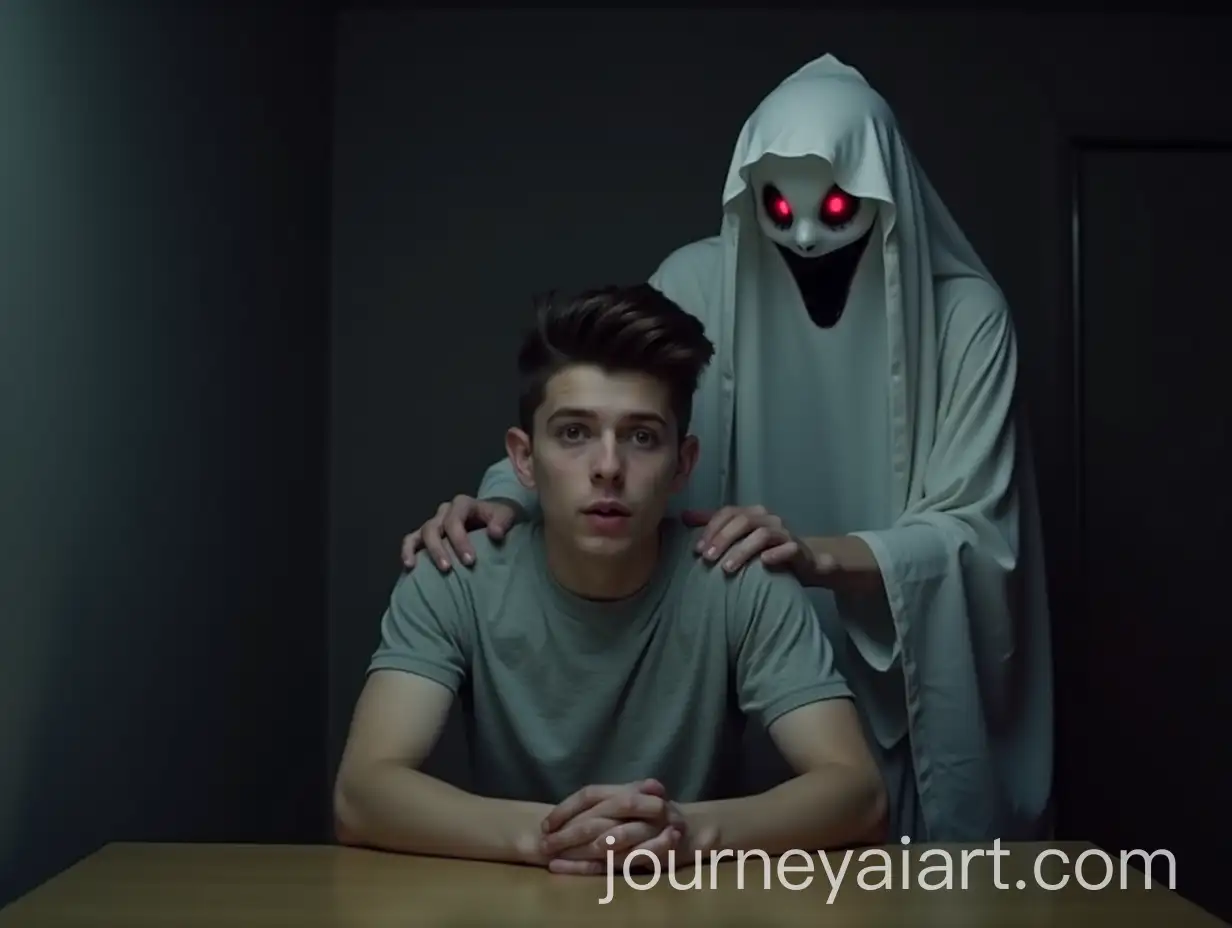 Young-Man-Startled-by-Laughing-Ghost-at-Table