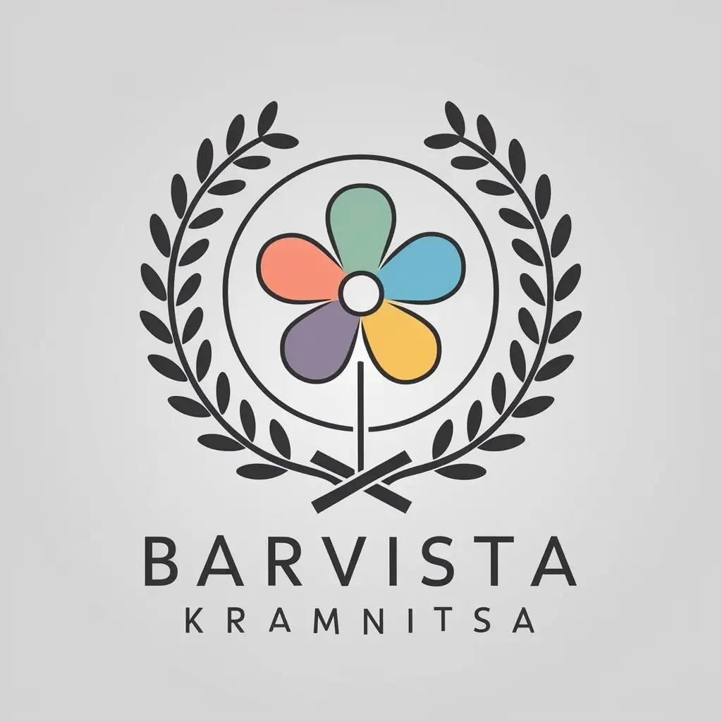 LOGO-Design-For-BARVISTA-KRAMNITSA-Multicolored-Flower-in-Circle-with-Ribbon-or-Wreath