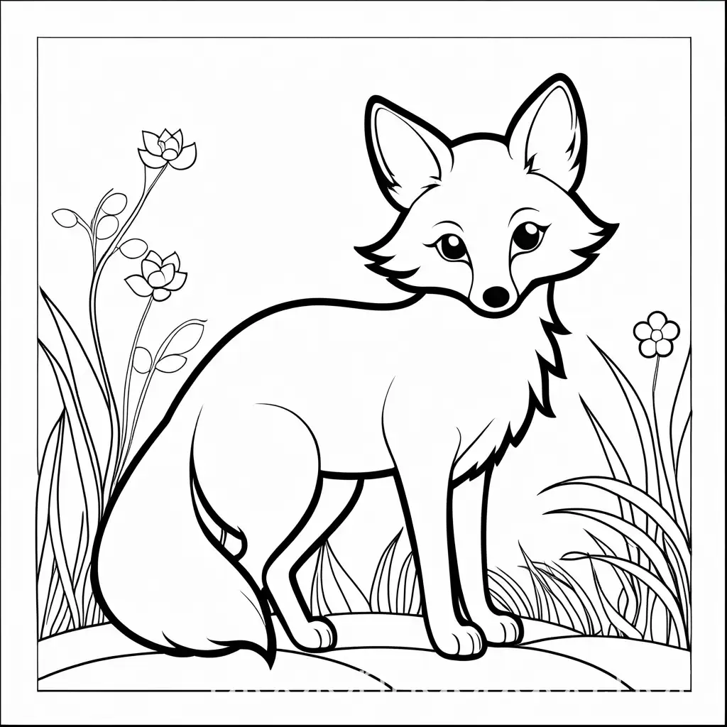 coloring book little  fox funny , Coloring Page, black and white, line art, white background, Simplicity, Ample White Space. The background of the coloring page is plain white to make it easy for young children to color within the lines. The outlines of all the subjects are easy to distinguish, making it simple for kids to color without too much difficulty, Coloring Page, black and white, line art, white background, Simplicity, Ample White Space. The background of the coloring page is plain white to make it easy for young children to color within the lines. The outlines of all the subjects are easy to distinguish, making it simple for kids to color without too much difficulty