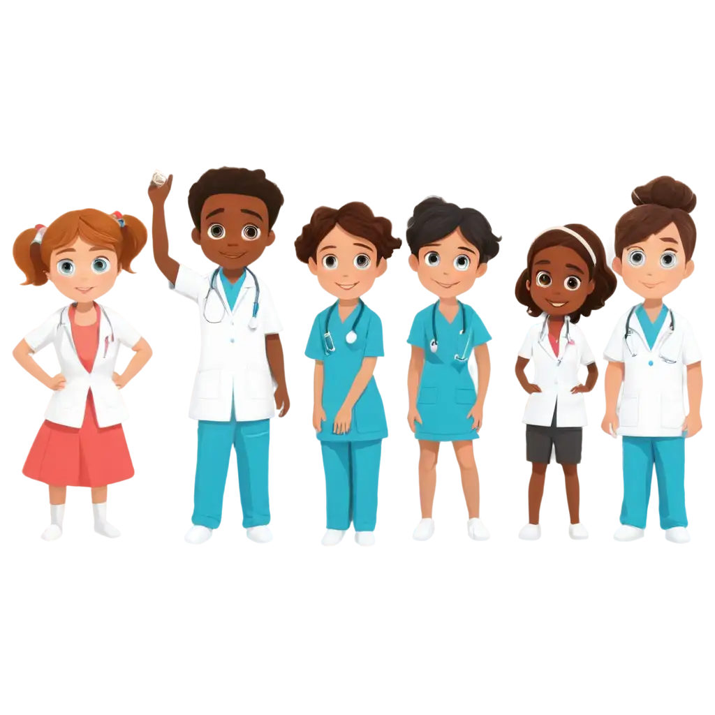 Cartoon-Group-of-Kids-Dressed-as-Healthcare-Professionals-PNG-Image-for-Creative-and-Educational-Content