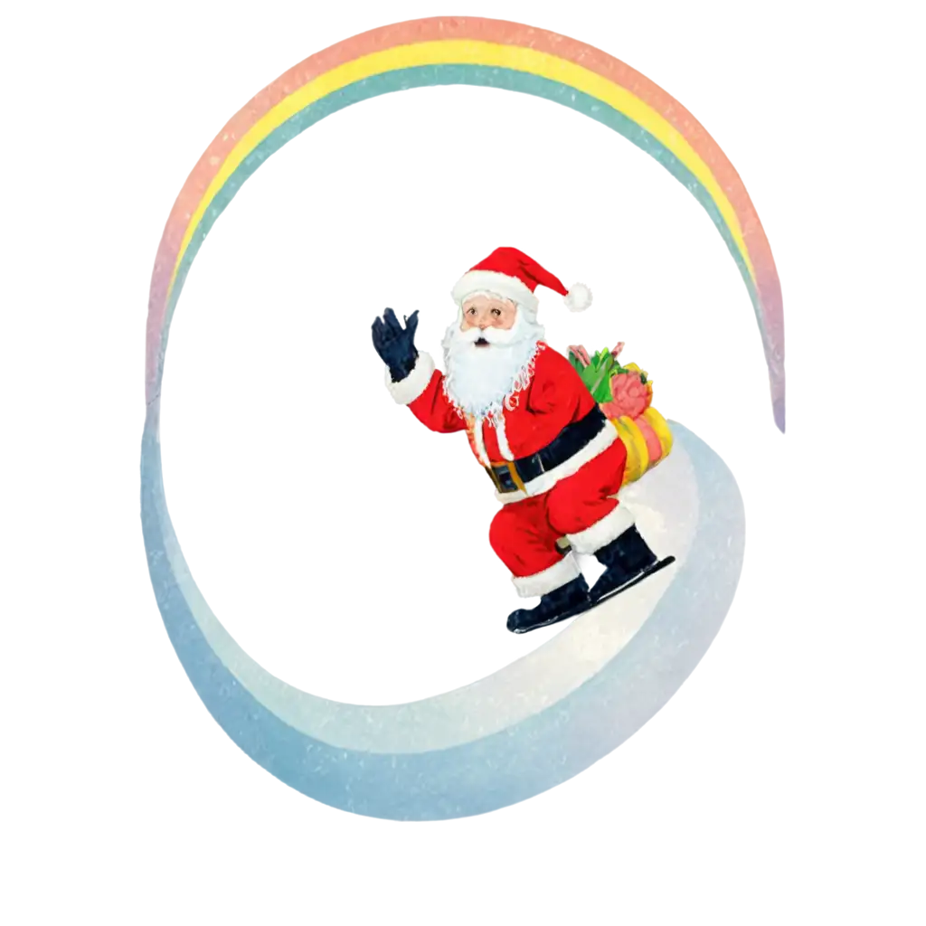 Father-Christmas-Descending-a-Rainbow-PNG-Image-HighQuality-Transparent-Holiday-Art-for-Festive-Projects