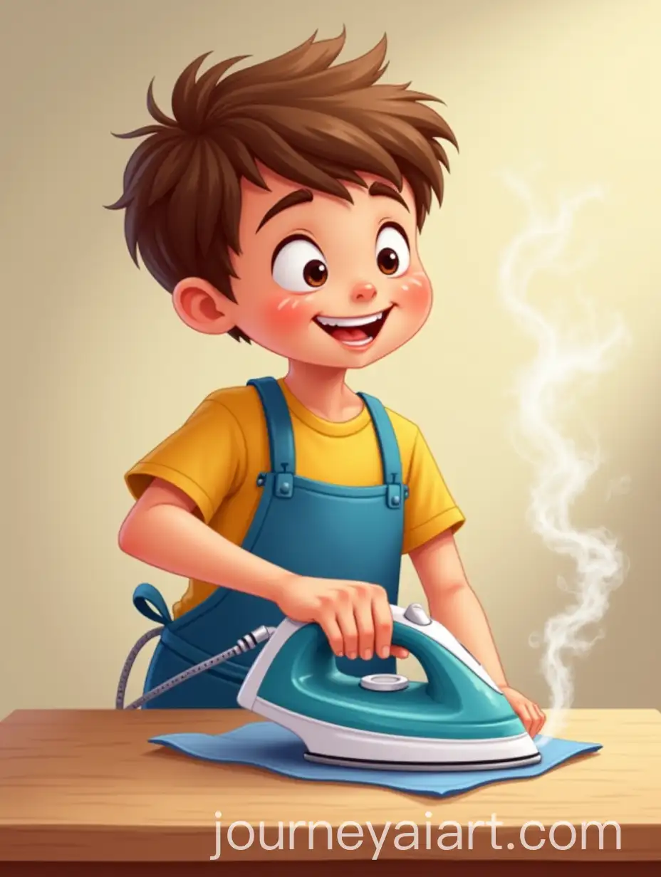 FairSkinned-Boy-Smiling-While-Ironing-Wooden-Table-in-Cartoon-Style