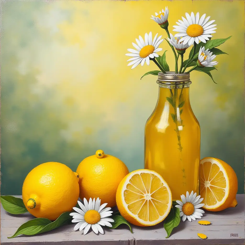 Fresh Lemons and Bright Daisies in a Lush Garden Setting