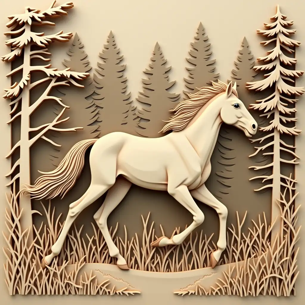 A image for cnc router cutting, a wild colt galloping through forests and virgin prairies