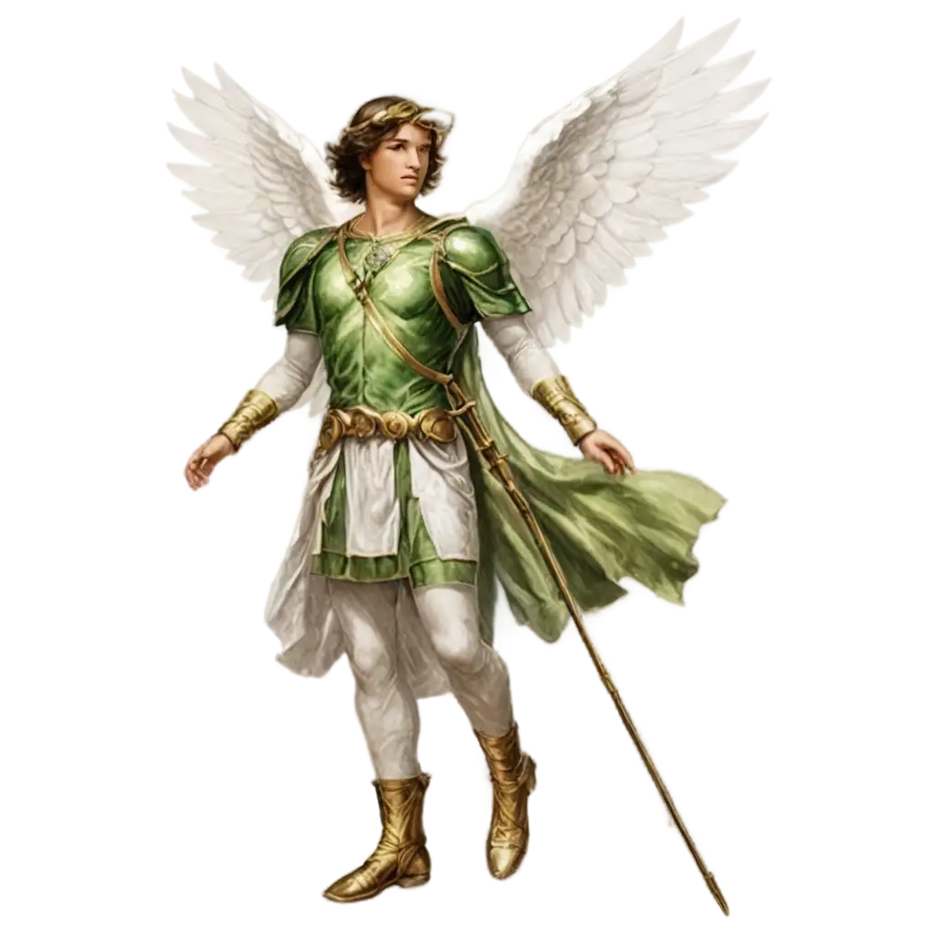 Archangel-Raphael-PNG-Image-Serene-Healing-Figure-with-Green-and-Gold-Colors