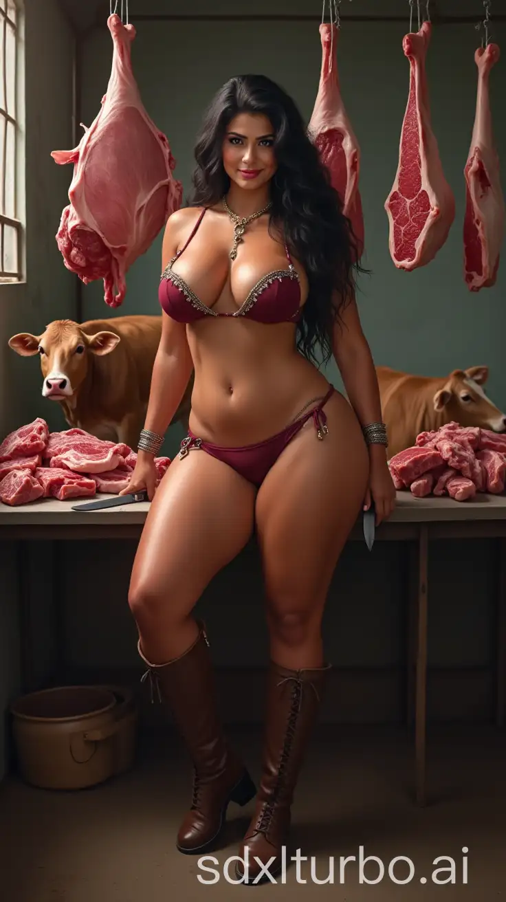 Curvy-Indian-Woman-in-a-Meat-Processing-Plant-with-an-Evil-Smile